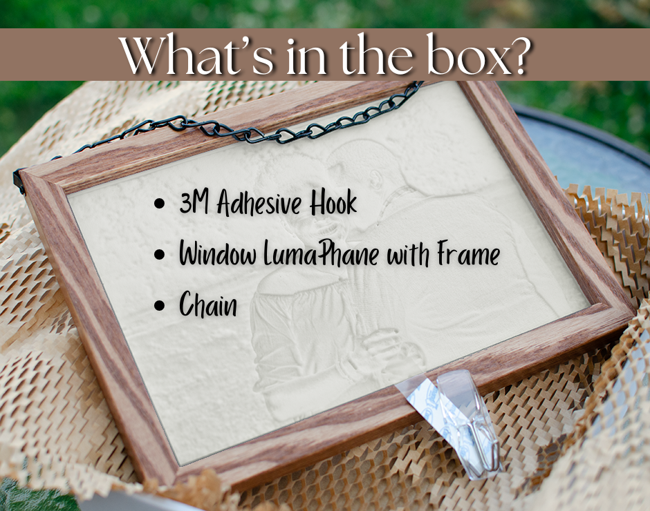 Custom lithophane in wooden frame to hang on a window and what's in the box 6x9